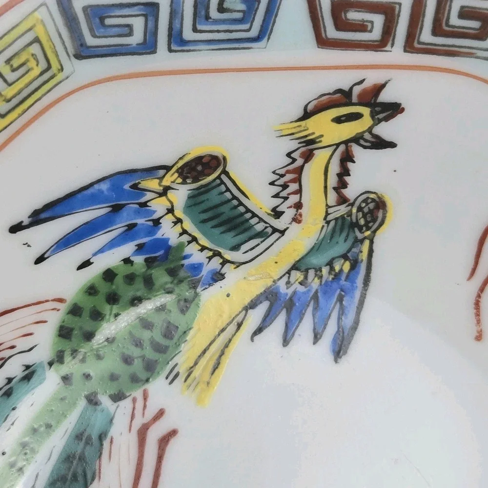 Antique Art Chinese Beishan Pottery Dragon Octagonal Bowl Footed Dish 6.5